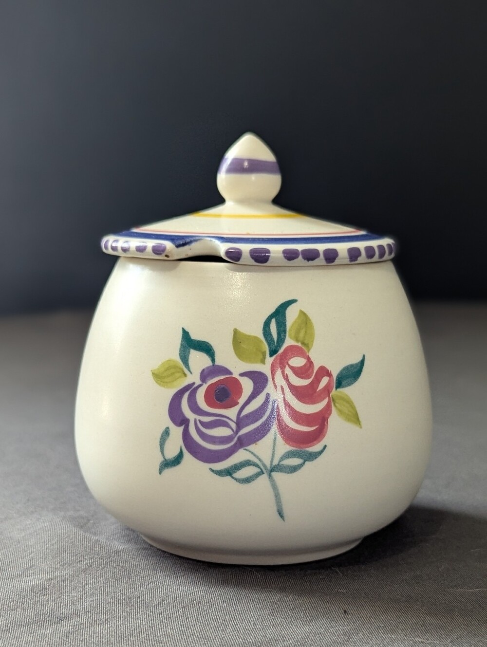 Vintage Poole Pottery Hand-Painted Floral Ceramic Sugar Preserves Lidded Jar